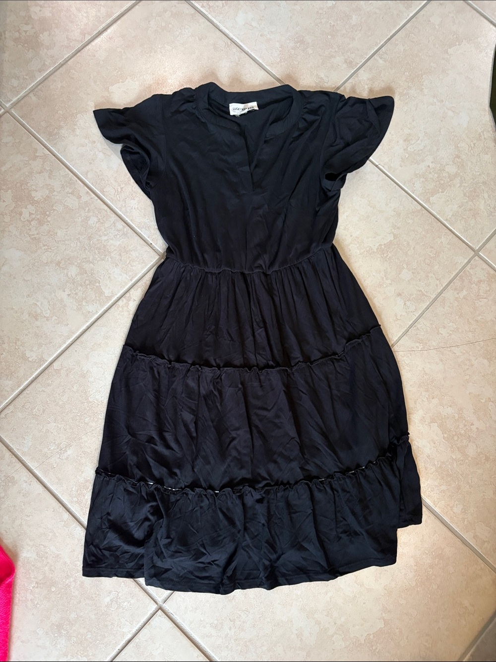 Lucky Brand Black Tiered Short-Sleeve Midi Dress